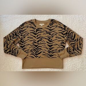 Madewell Womens Sweater Tiger Stripe Tan and Black Crop Sweatshirt Size Small